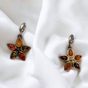 VTG Baltic Amber 925 Flower Dangle Earrings